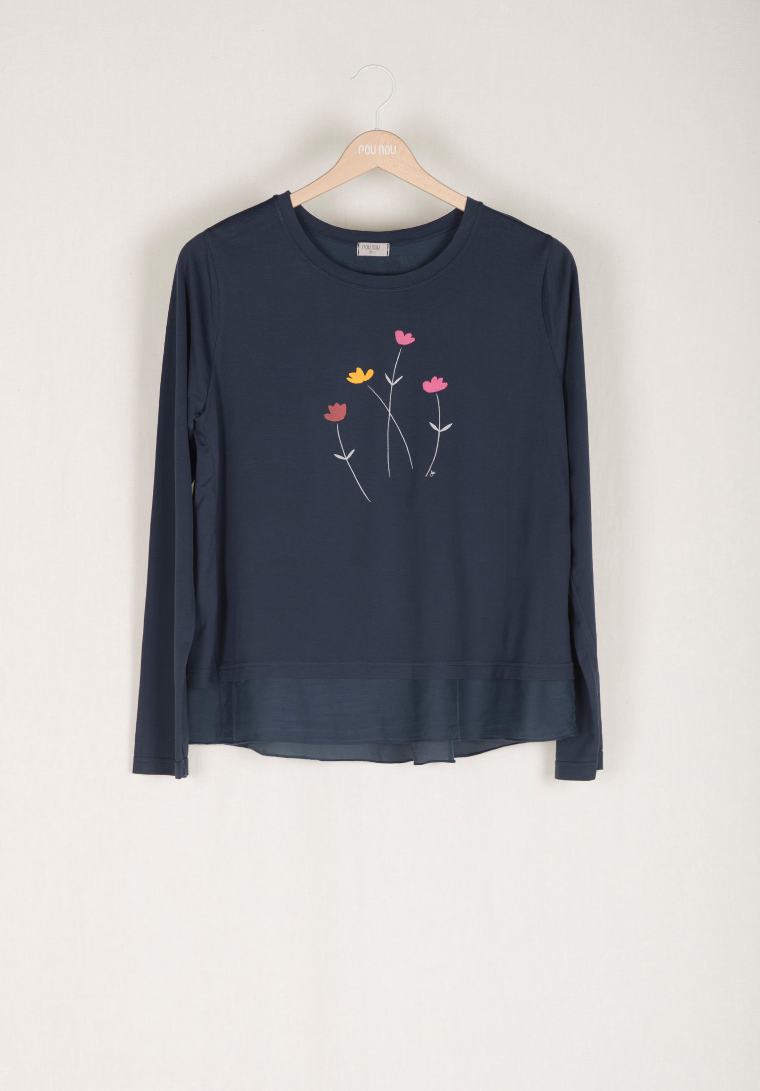 Long-sleeved cotton and silk T-shirt delicacy