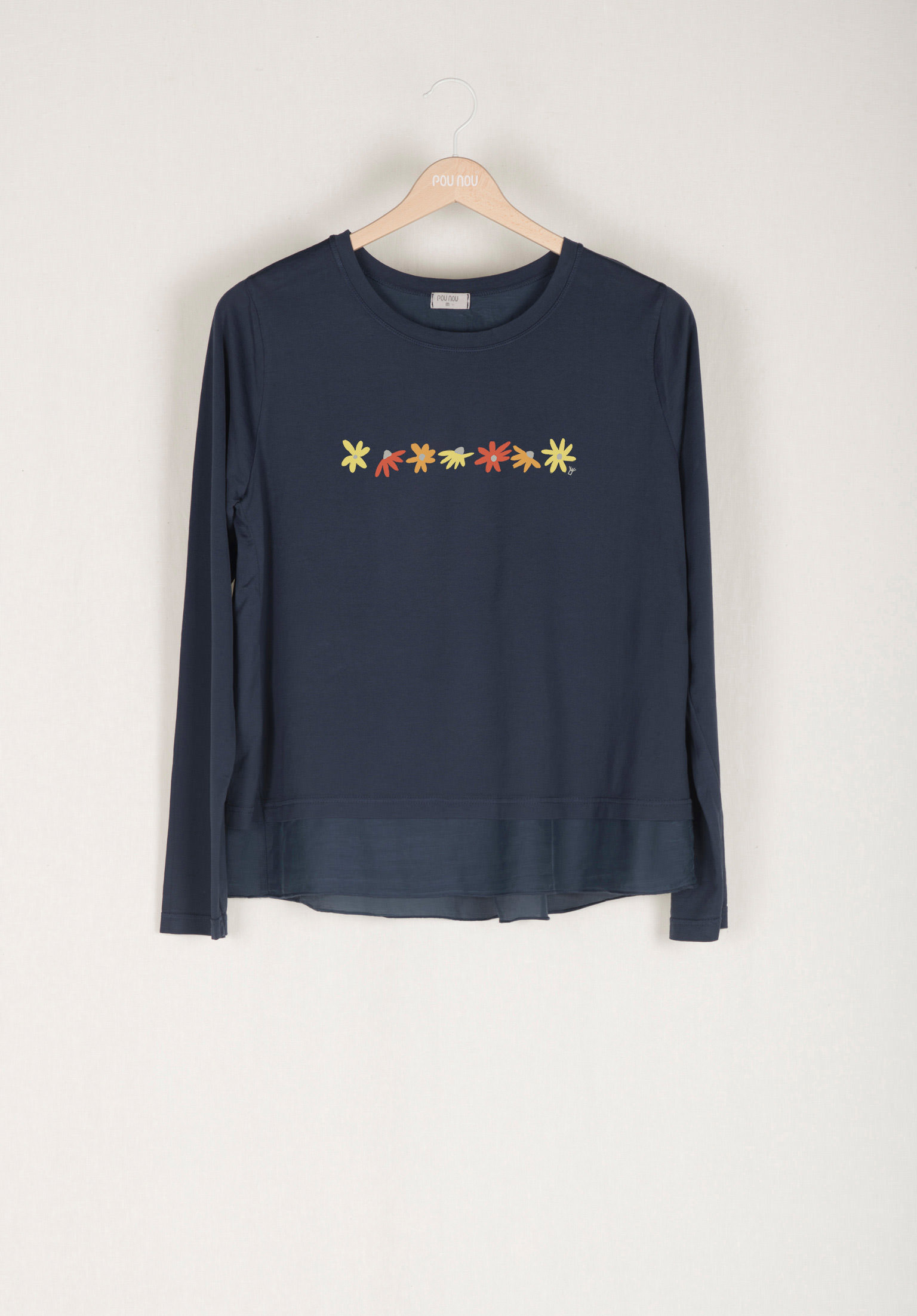Long-sleeved cotton and silk T-shirt daisies